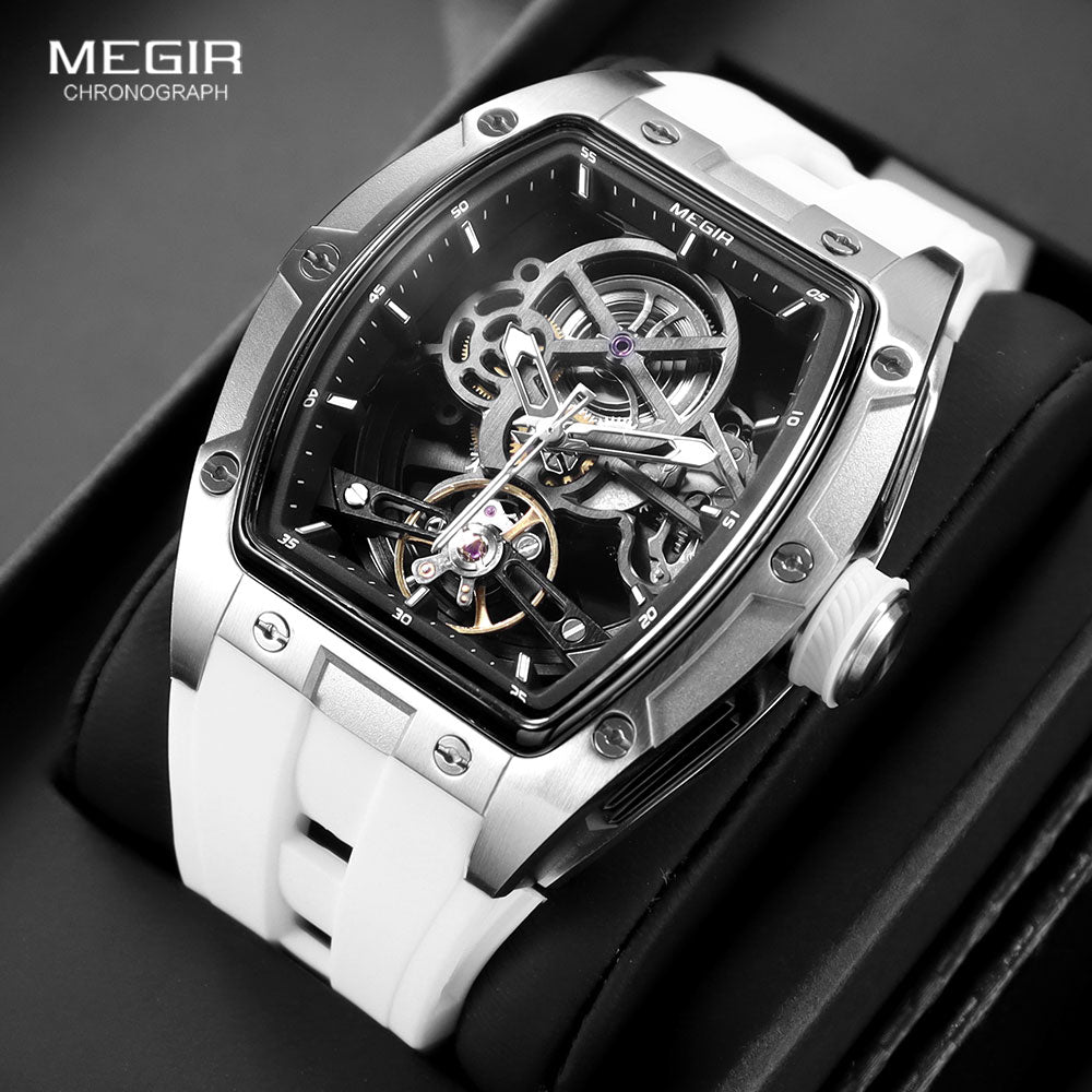 Latest Luxury Design -Skeleton Face With Rubber Strap Mechanical Movement Waterproof Watch