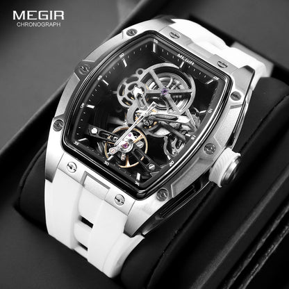Latest Luxury Design -Skeleton Face With Rubber Strap Mechanical Movement Waterproof Watch