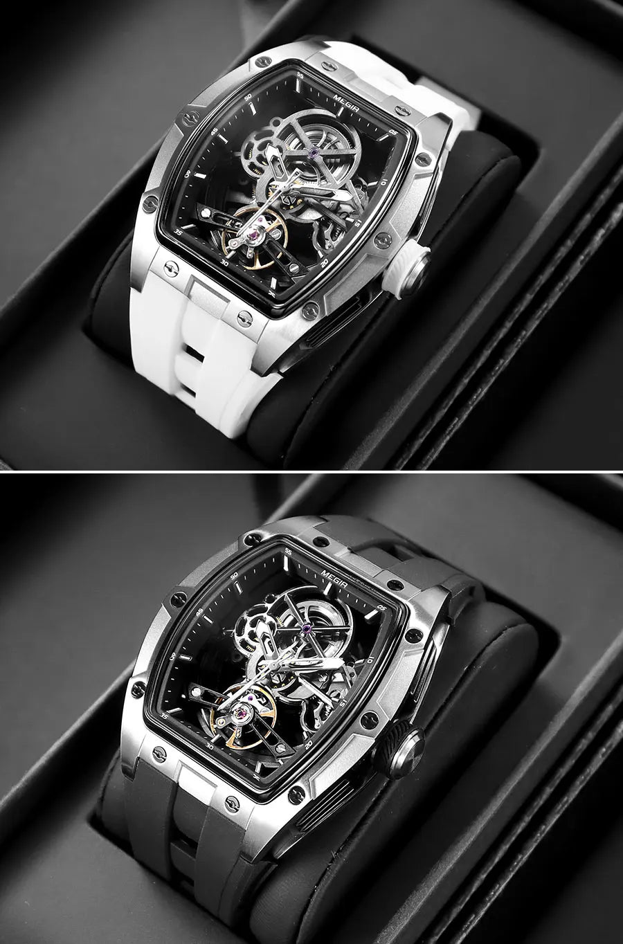 Latest Luxury Design -Skeleton Face With Rubber Strap Mechanical Movement Waterproof Watch