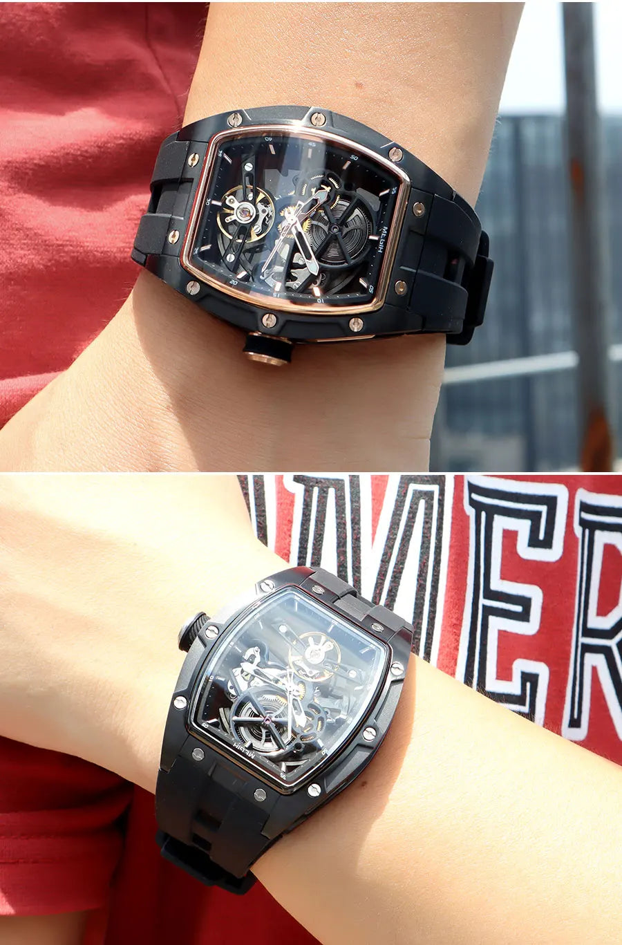 Latest Luxury Design -Skeleton Face With Rubber Strap Mechanical Movement Waterproof Watch