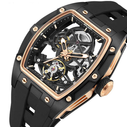 Latest Luxury Design -Skeleton Face With Rubber Strap Mechanical Movement Waterproof Watch