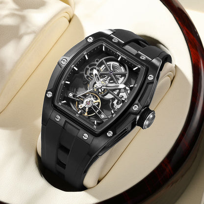 Latest Luxury Design -Skeleton Face With Rubber Strap Mechanical Movement Waterproof Watch